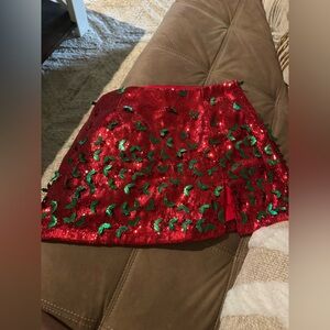 QUEEN OF SPARKLES Red and Green Sequin Mini Skirt